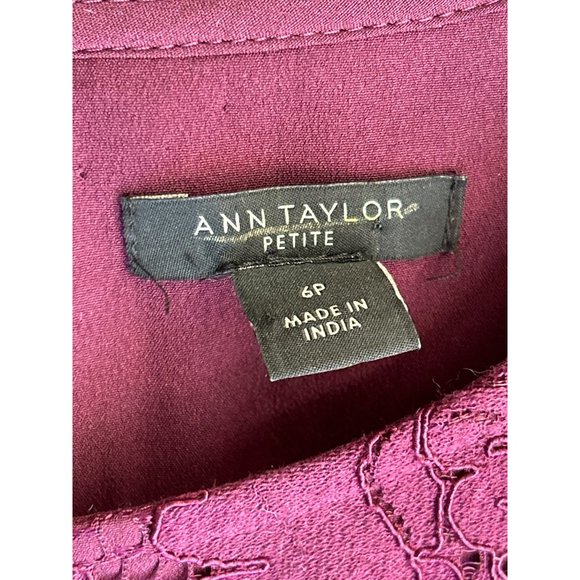 Ann Taylor Women's Purple Lace 3/4 Length Sleeve Dress Size 6 Petite Frayed Hem - Picture 4 of 10